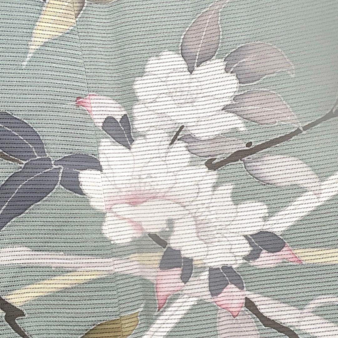 訪問着 夏用 絽 八重桜 芝草 ライトグリーン くすみカラー 着物