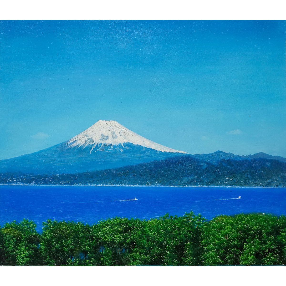 絵画　額装　油彩肉筆画　英作　風景画　F10 肉筆油彩画 「赤富士」里中 游 F10号 美術品 油絵 インテリア