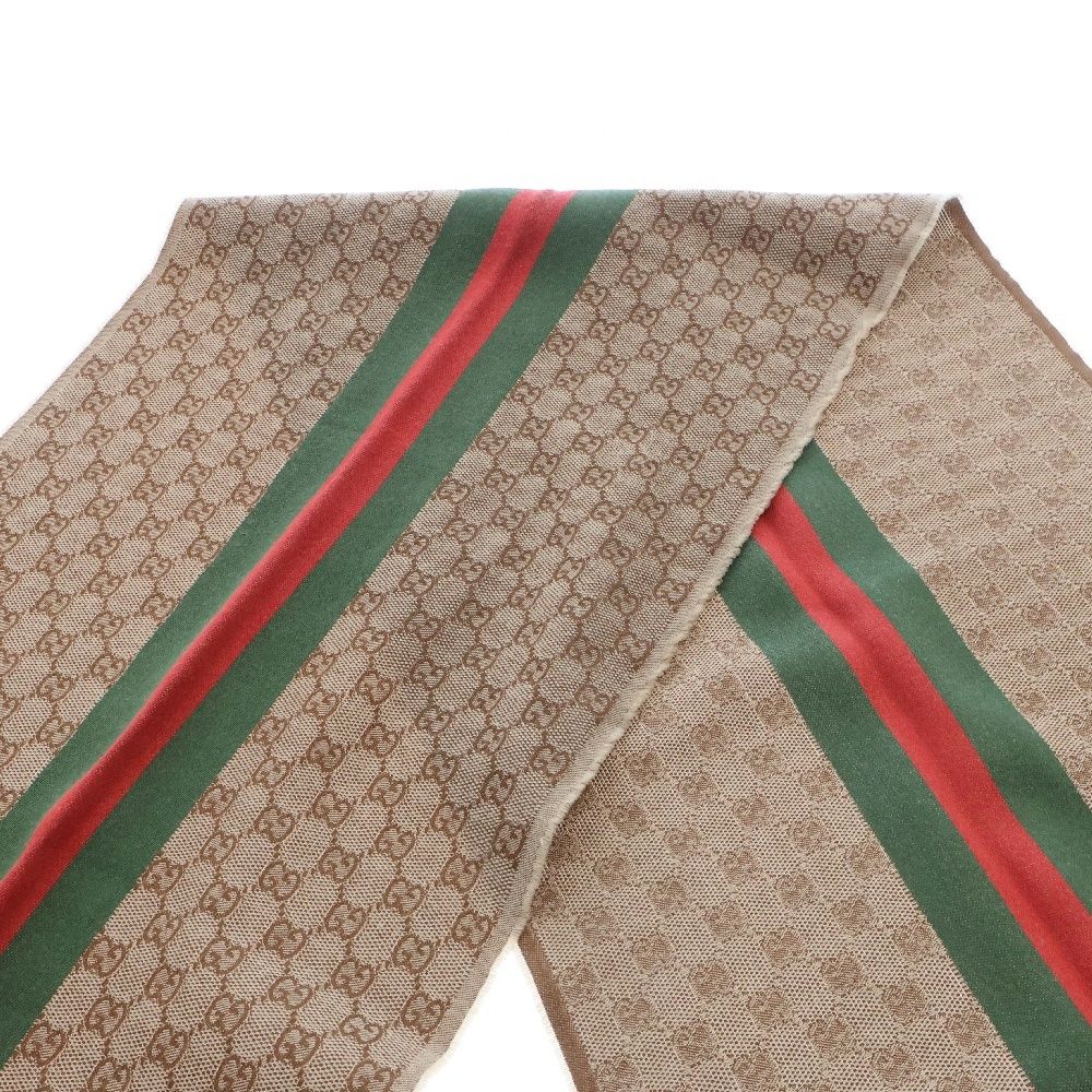 GUCCI　マフラー　GGパターン　シェリーライン　ウール　ブラウン　イタリア製 GUCCI マフラー GGパターン シェリーライン ウール ブラウン