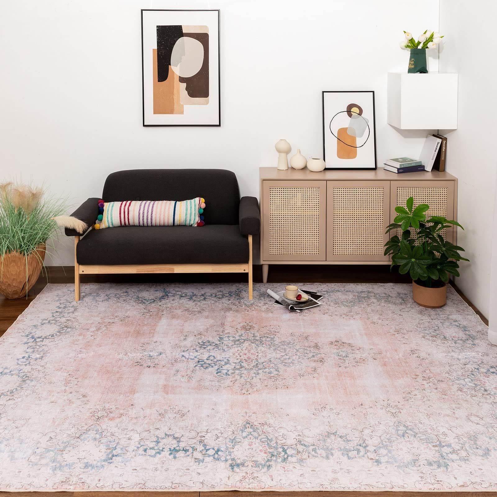 オールシーズン 花柄 洗える 滑り止め付 160x230CM 防臭 ラグ 防ダニオ 3畳 カーペット レンジ ペルシャ絨毯風 床暖房対応 DECOMALL