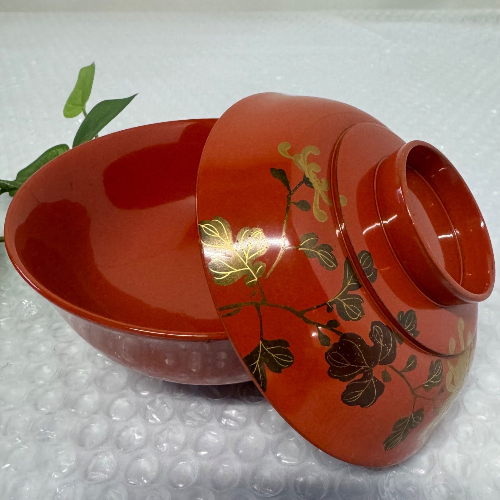 木製漆器 汁椀 吸物椀 朱色 骨董 9客 金蒔絵 金縁 朱蒔 アンティーク