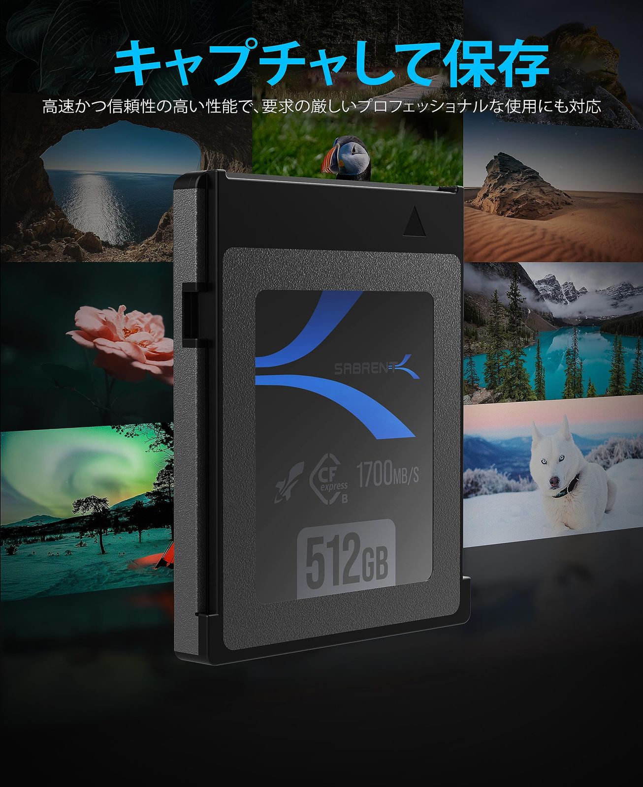 SABRENT CFexpress Type-B 512GB メモリーカード PS5 PS4 PC ノートパソコンその他のデバイスで最大1700 MB 秒の高速転送 CF-XTBT-512