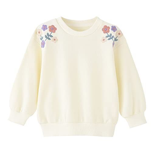 刺繍-ベージュ_110 [Enfants Cheris] パーカー 女児 トレーナー キッズ 女の子 スウェット 綿 トップス 長袖 上着 丸襟 花刺繍 子供服 春秋 ベージュ ベージュ 110