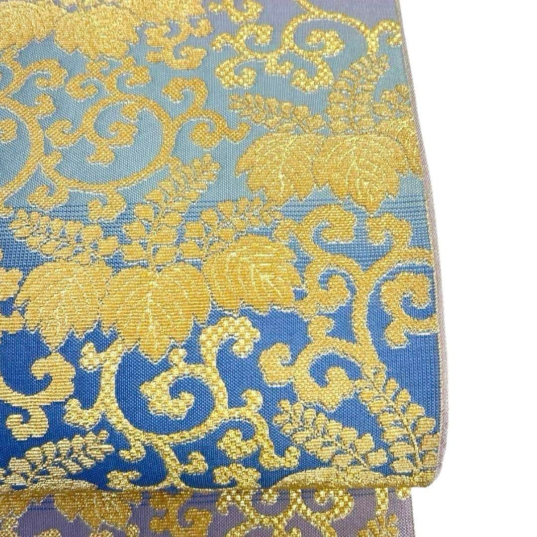 注目ショップ・ブランドのギフト 未着用 034a 着物 袋帯 桐の花 市松 唐草 輪奈ビロード 金華山織 着物・浴衣
