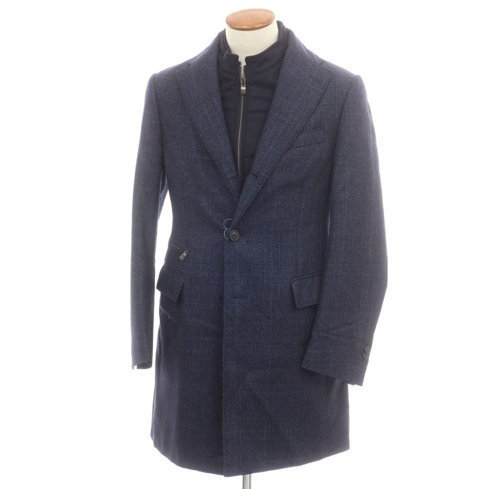コルネリアーニ CORNELIANI ウール グレンチェック 中綿入り チェスターフィールドコート ネイビー サイズ46 メンズ