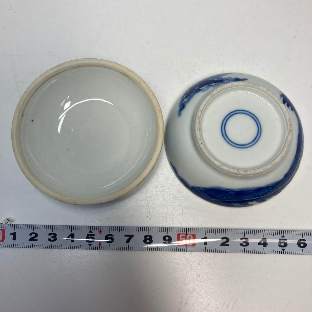 中国 清朝時代 雲龍図 青華 香合 木箱付 トヒサ 本さ5-0512