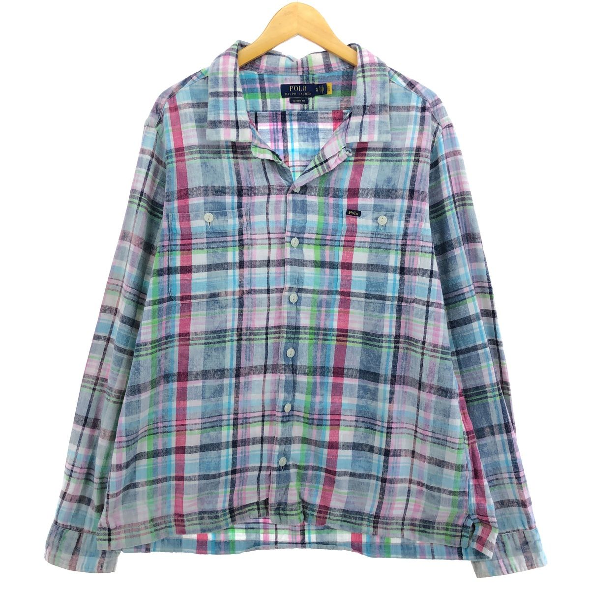 古着 ラルフローレン Ralph Lauren POLO RALPH LAUREN CLASSIC FIT マドラスチェック オープンカラー 長袖/eaa499664