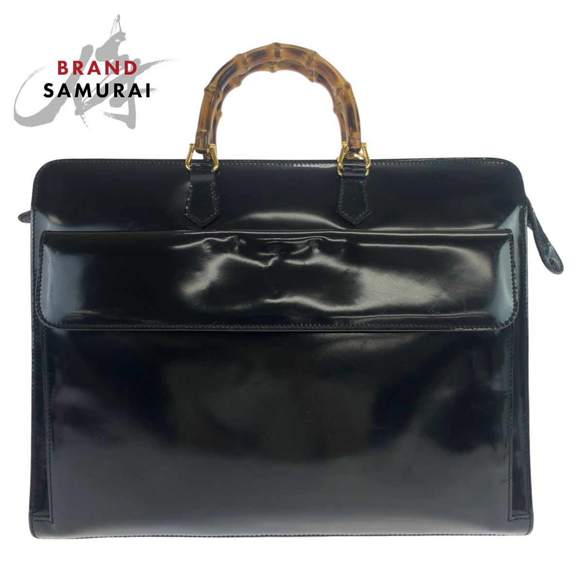 GUCCI 黒レザー ブリーフケース バンブーハンドル GUCCI グッチ レザー バンブーハンドル ブリーフケース/ブラック