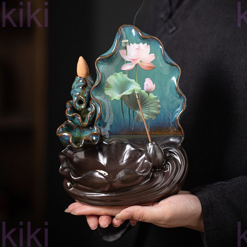 新品未使用お香 線香 逆流香炉 香炉 蓮の花 蓮 蓮の葉 ブルー 青 風水グッズ 縁起物 贈り物 プレゼント インテリア 玄関 オフィス 高級感 運 開運 商