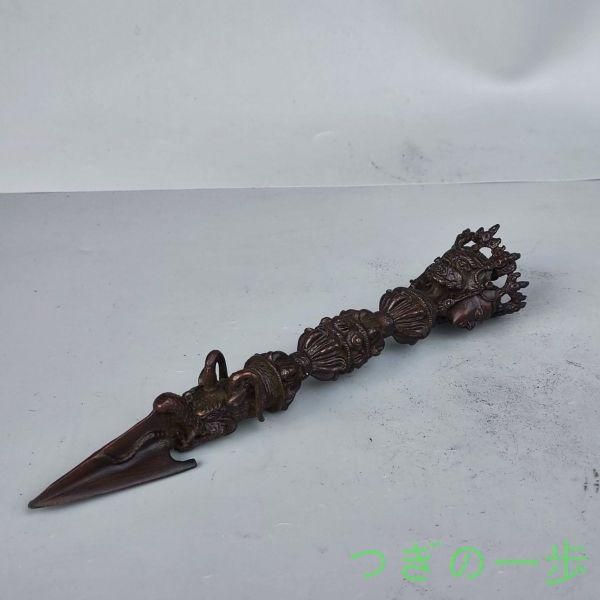 銅製 法器 三面仏降魔杵 金剛杵 鎮宅辟邪 開運風水 招財 置物