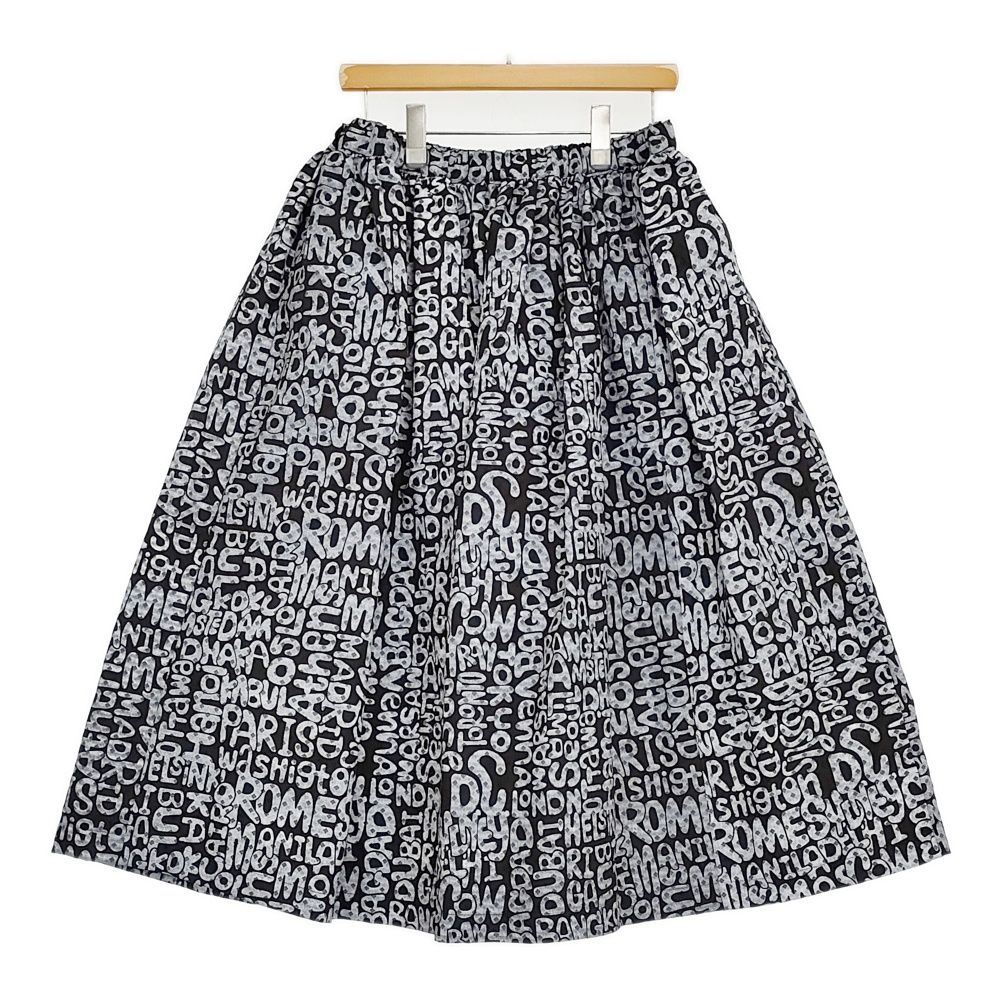 BLACK COMME des GARCONS 総柄ギャザースカート 1D-S003 AD2019 ブラック グレー レディース ブラックコムデギャルソン 5-0916G♪