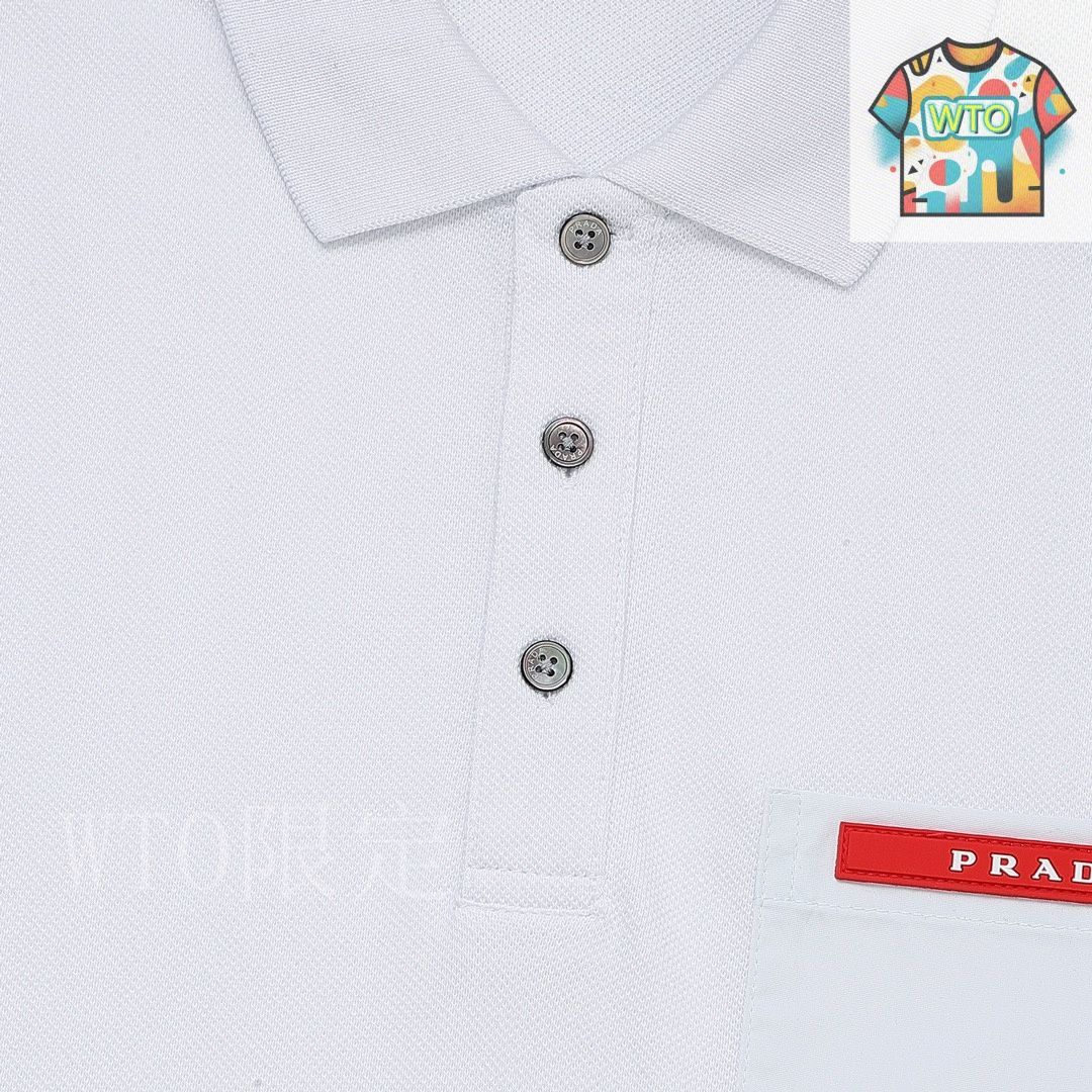 今日特価】PRADA 2024 SS Pocket Red Stripe Logo ポロシャツ-2