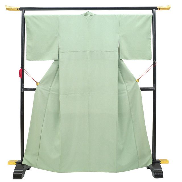 新古品 江戸小紋 着物 正絹 袷 柳染色 緑 グリーン 鮫 セミフォーマル ~ カジュアル 春 秋 冬 上質 小紋 着物 仕立て上がり 身丈165 裄丈68 Lサイズ みやがわ sb16374