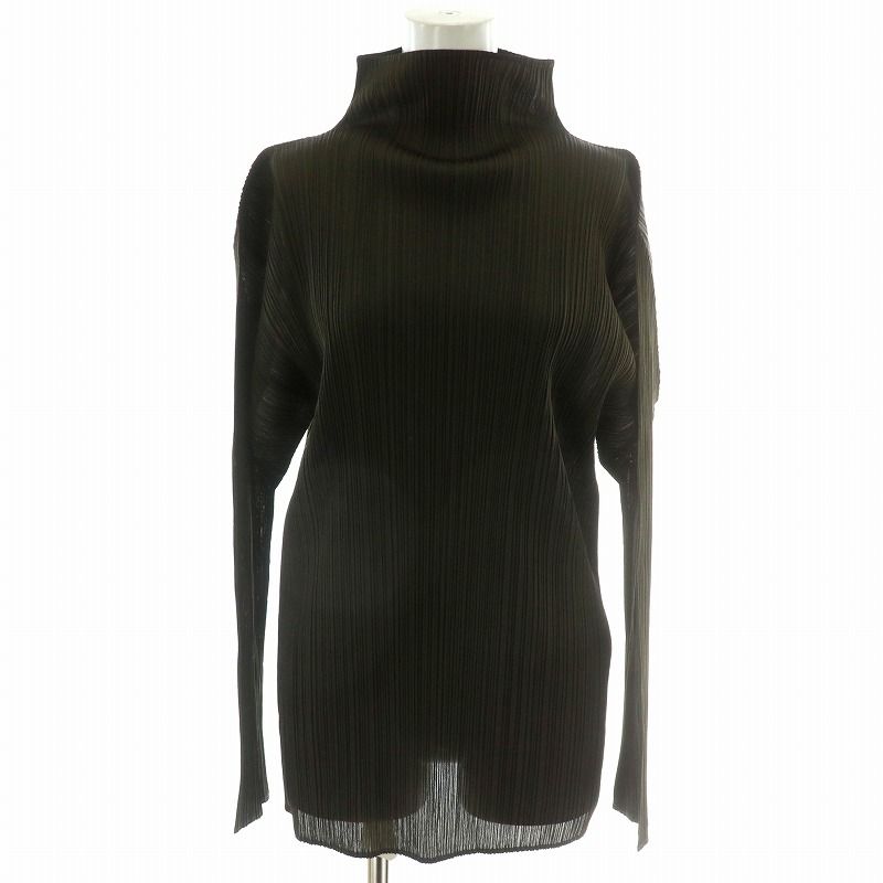 イッセイミヤケ ISSEY MIYAKE プリーツプリーズ PLEATS PLEASE カットソー Tシャツ 長袖 ボトルネック ハイネック L 緑 グリーン ダークグリーン PP33 JK604 |MP GY18