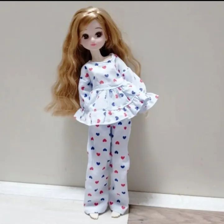 23】パジャマ上下セット ハート柄 赤 青 白 水色 リカちゃん 服