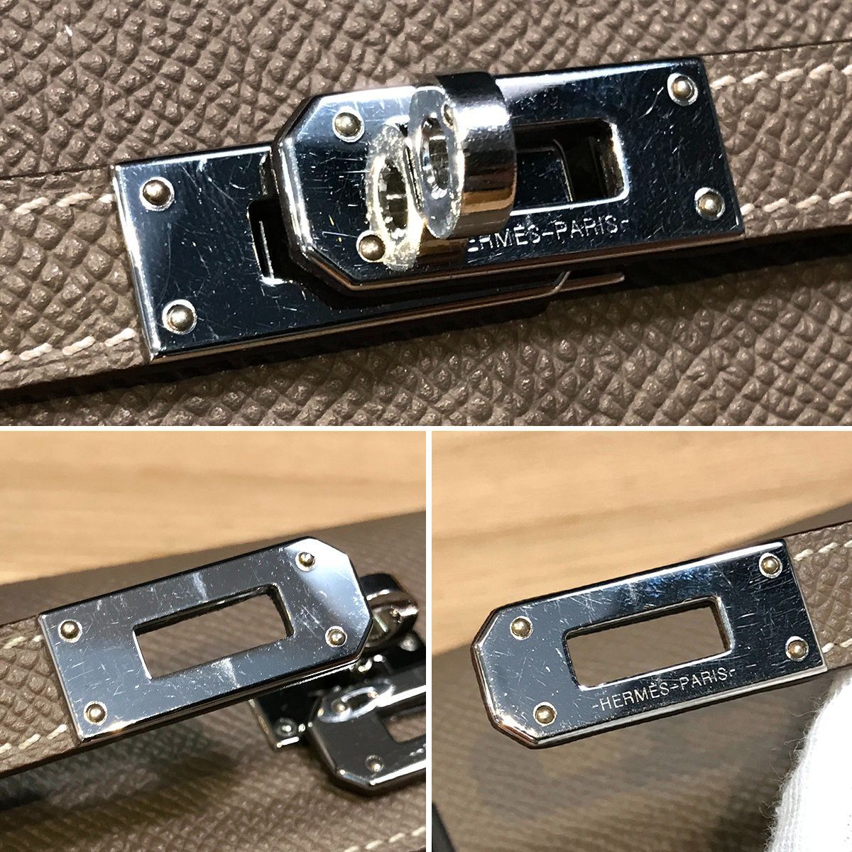 超美品 エルメス ケリーウォレット ロング エプソン エトゥープ D刻印 超美品】エルメス ケリーウォレット ロング エプソン エトゥープ