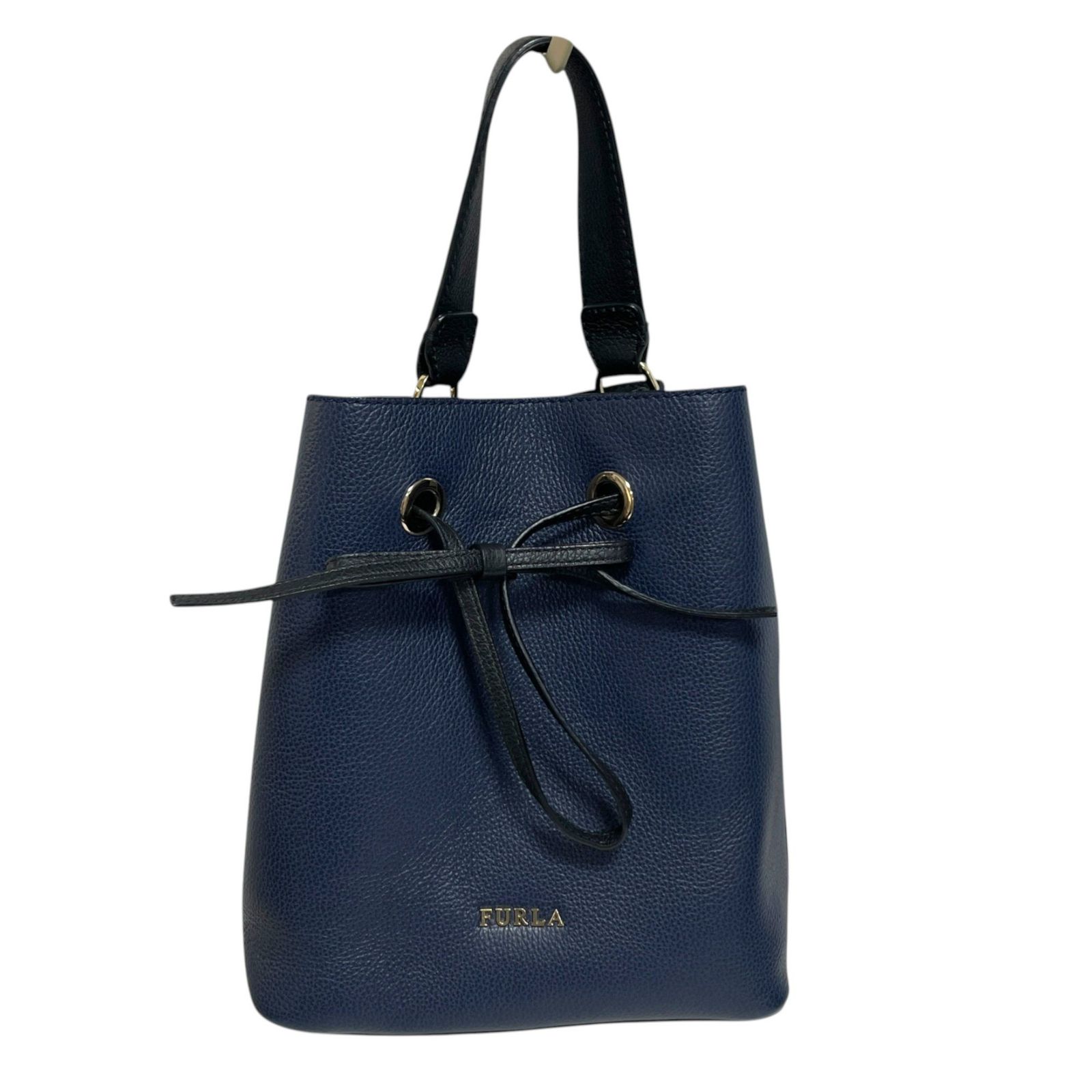 FURLA フルラ レザーハンドバッグ ヴィンテージ ネイビー系 肩掛可 ◇中古品◇FURLA フルラ レザー コンスタンザ 巾着型 2WAY