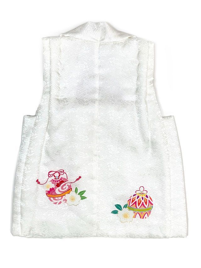  七五三 三歳 女の子 被布セット 正絹被布コート 草履 巾着 足袋 4点コーデセット 白 鈴に折鶴 HHF 174-4 set 01 着物 着物ドレス 着物 浴衣 和小物