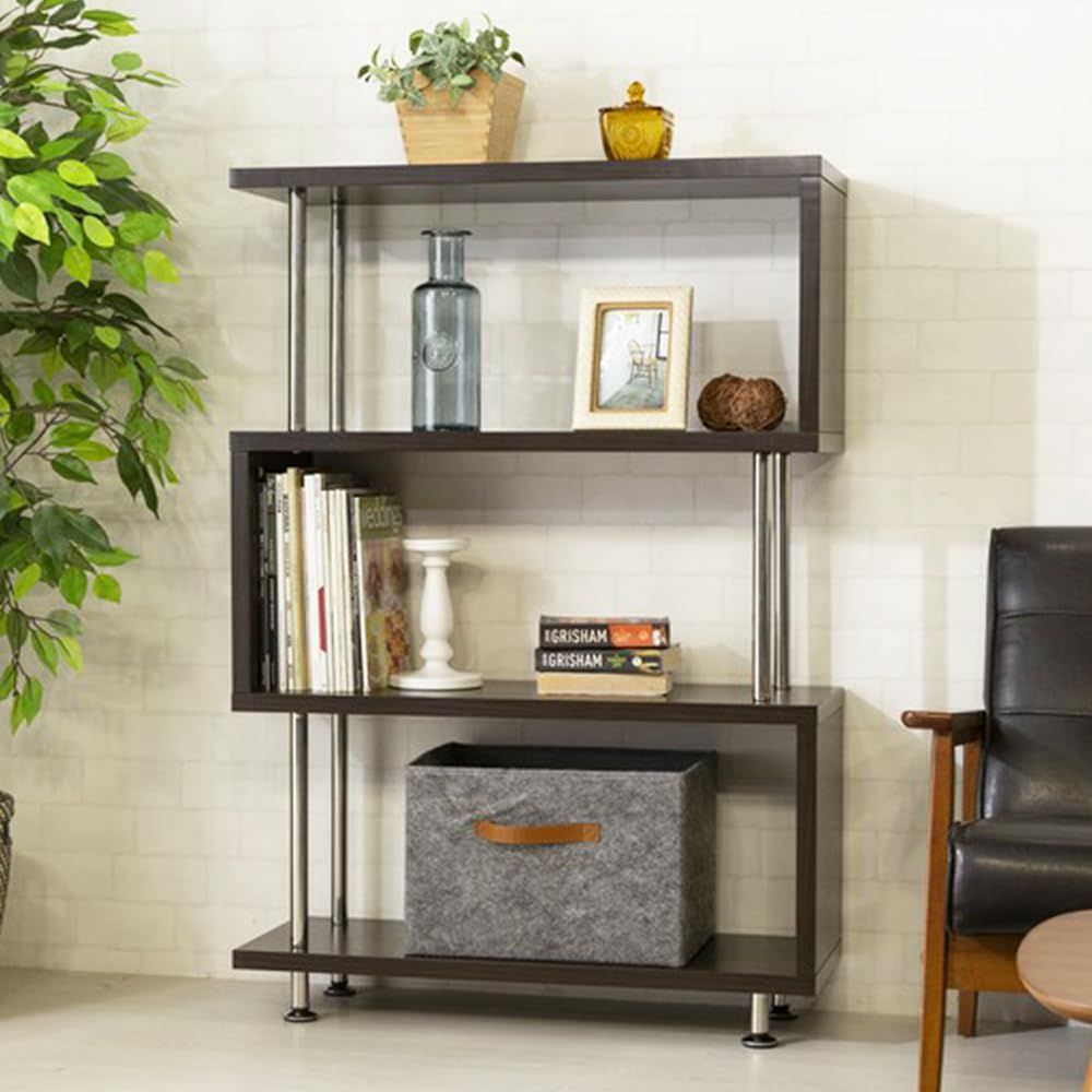 在庫セール S字 4段 パイプ 耐荷重60㎏ 下駄箱 靴箱 ダークブラウン オープンラック 収納 幅80×奥行29.5×高さ116cm ディスプレイラック 本棚 SRK-8312 アイリスプラザ