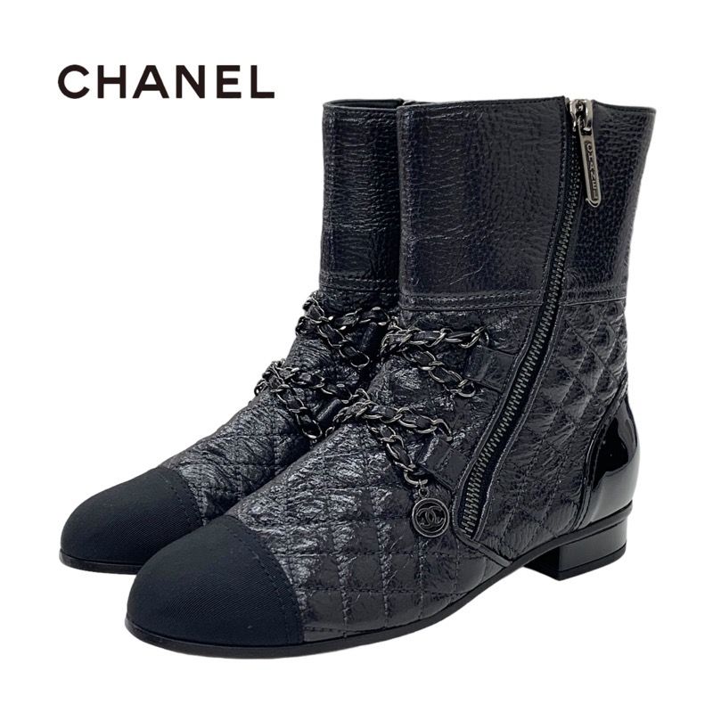 CHANEL⭐︎ショートブーツCHANEL シャネル ココマーク チェーン　ショートブーツ