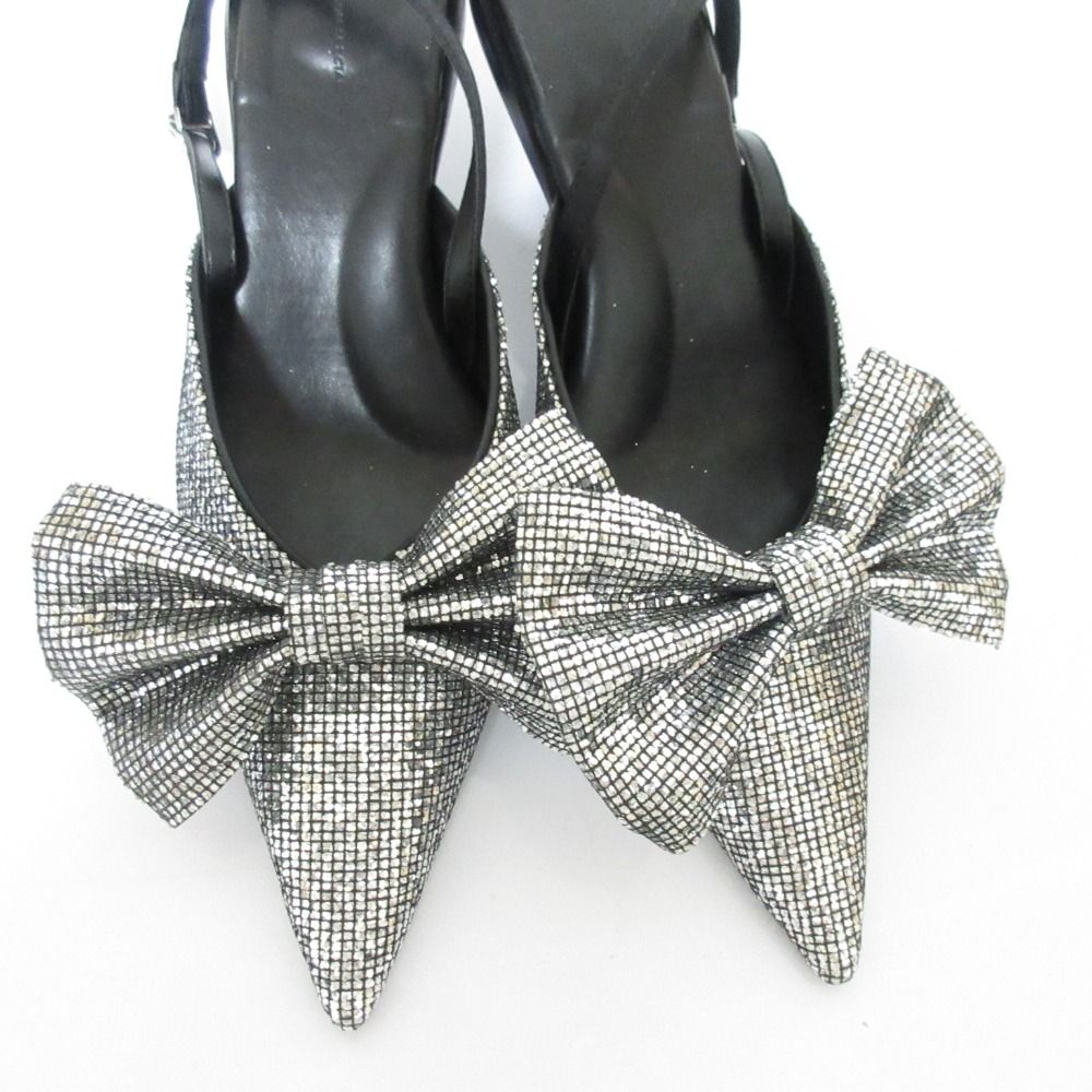 maison special メゾンスペシャル 2way Ribbon Mule ポインテッドトゥ ミュール サンダル サイズ37 24cm シルバーカラー レディース 古着