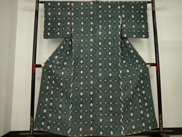 平和屋着物●上質な小紋　総絞り　間道　正絹　逸品　DAAT1336tw 平和屋着物□上質な小紋 総絞り 枝花文 正絹 逸品 AAAJ2849Abw