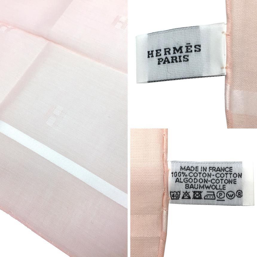 HERMESハンカチピンクジャカード H パッサン未使用aq9293
