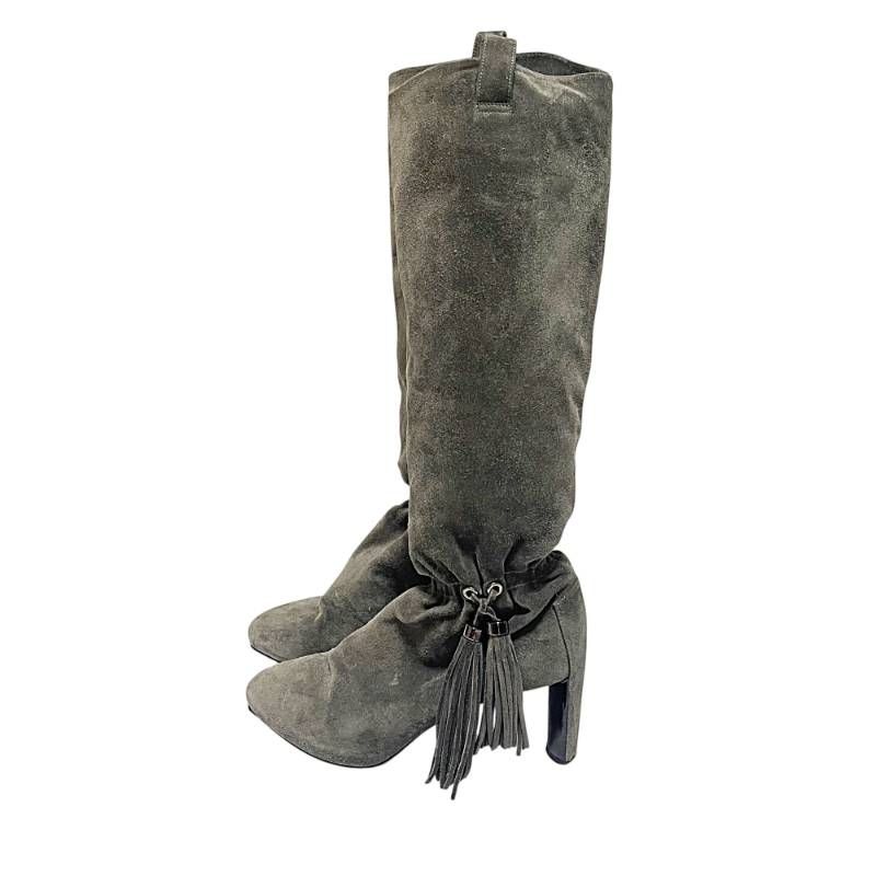 CELINE セリーヌ ロングブーツ 36.5 23.5cm グレー フリンジ WT4-2