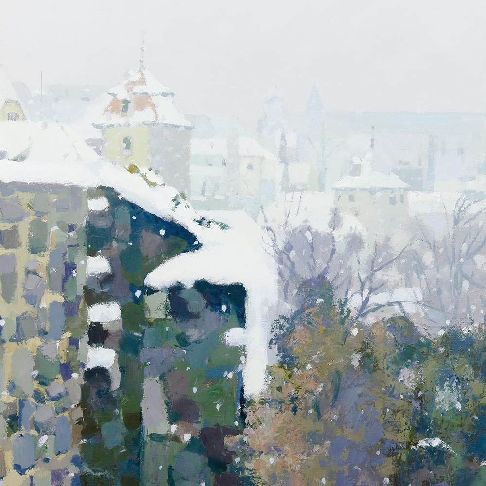 真作】【WISH】吉崎道治「ローテンブルグの雪」油彩 40号 大作 ◇雪の