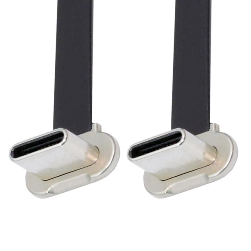 chenyang USB C ショートフラットケーブル USB 2.0 Type C デュアル 90度角度 PD 65W 高速充電データ延長ケーブル 75MM タイプCオスからタイプCオス 40Gbp ブラック