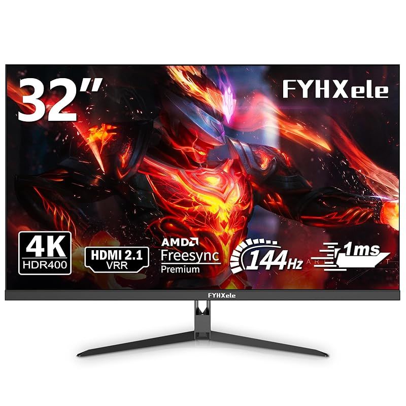 FYHXele モニター 32インチ 4K 144Hz ゲーミングモニター UHD 非光沢 FastIPS 1ms応答 sRGB 16 9画面比 PCモニター 400 cd|m2 FreeSync HDR 400 VESA対応 狭額縁 角度調整 内蔵ス