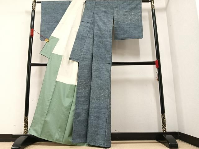 平和屋着物○訪問着 紬地 刺し子 刺繍 吉祥文 正絹 逸品 AAAZ1938ph