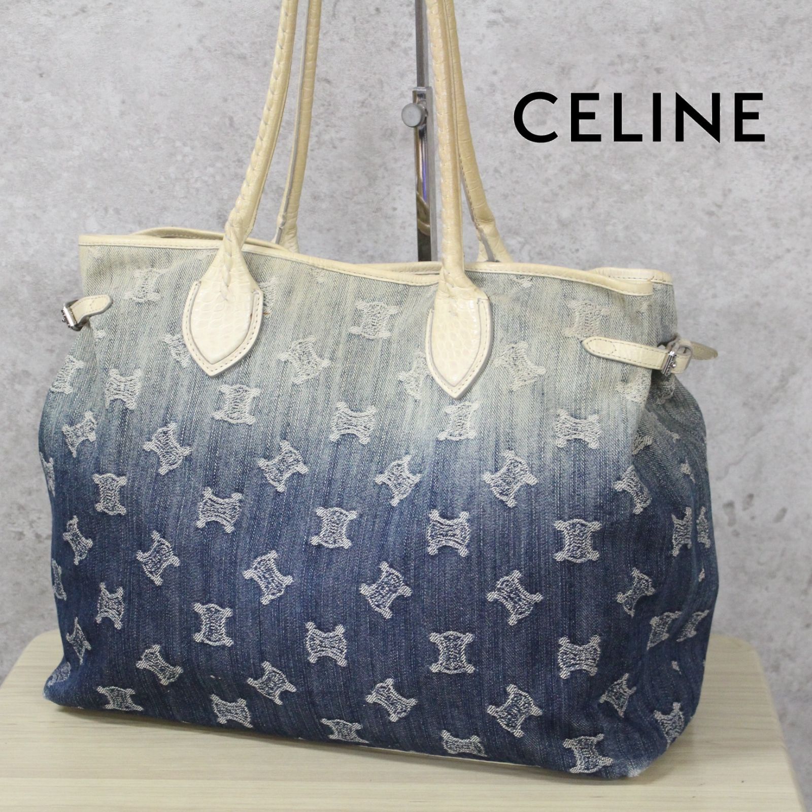 A050)CELINE/セリーヌ マカダム柄 デニム トートバッグ グラデーション - メルカリ