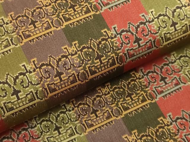 平和屋着物□極上 龍村美術織物 九寸開き名古屋帯 獅噛文長斑錦 保管袋  