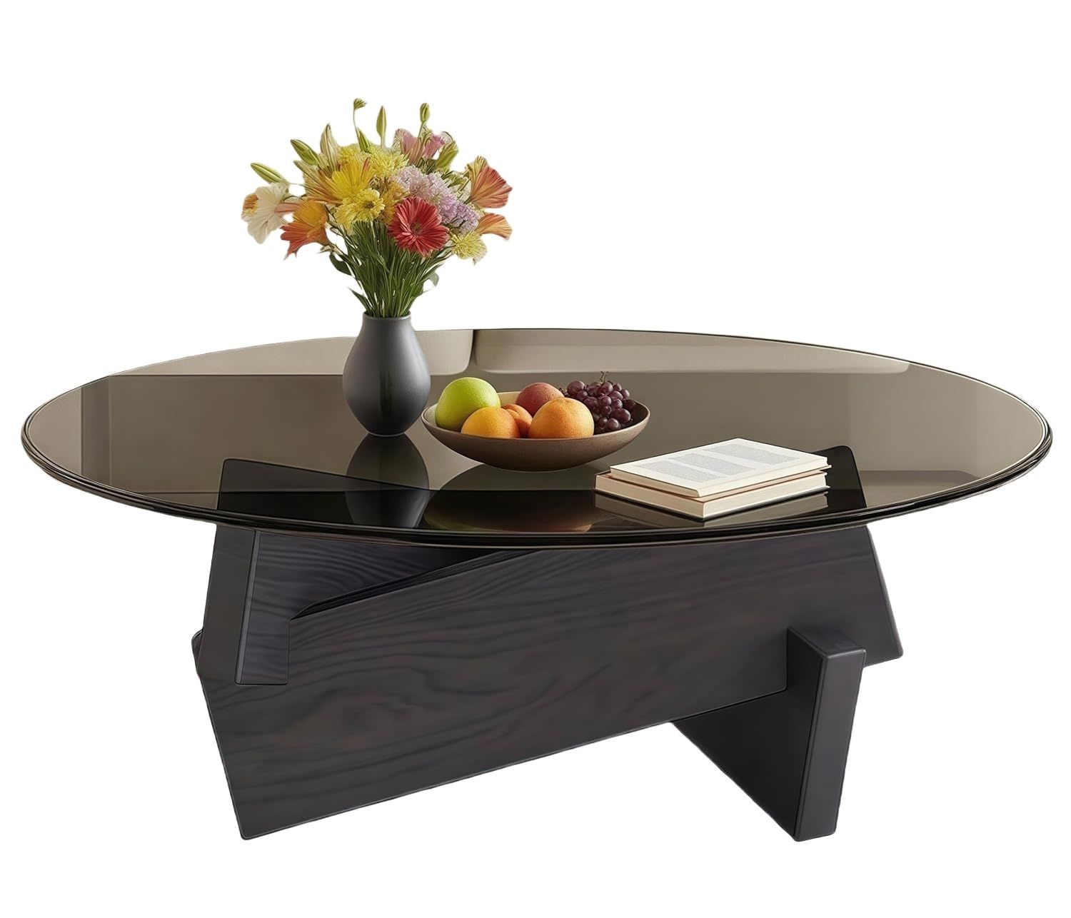 強くて頑丈 掃除が簡単 強化ガラス天板 ダイニングデスク 組み立て簡単 コーヒーデスク リビングルーム おしゃれ 円形 オフィスに最適 リビングテーブル 日本語説明書付き 70x70x31.3cm センターテーブル ガラス ブラック TUIYIDU