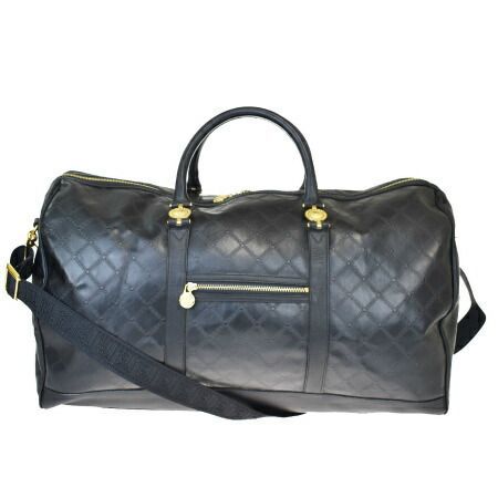 【中古】 中美品 ジャンニヴェルサーチ GIANNI VERSACE ボストンバッグ ハンド ショルダー 2WAY ブラック レザー 65BQ160