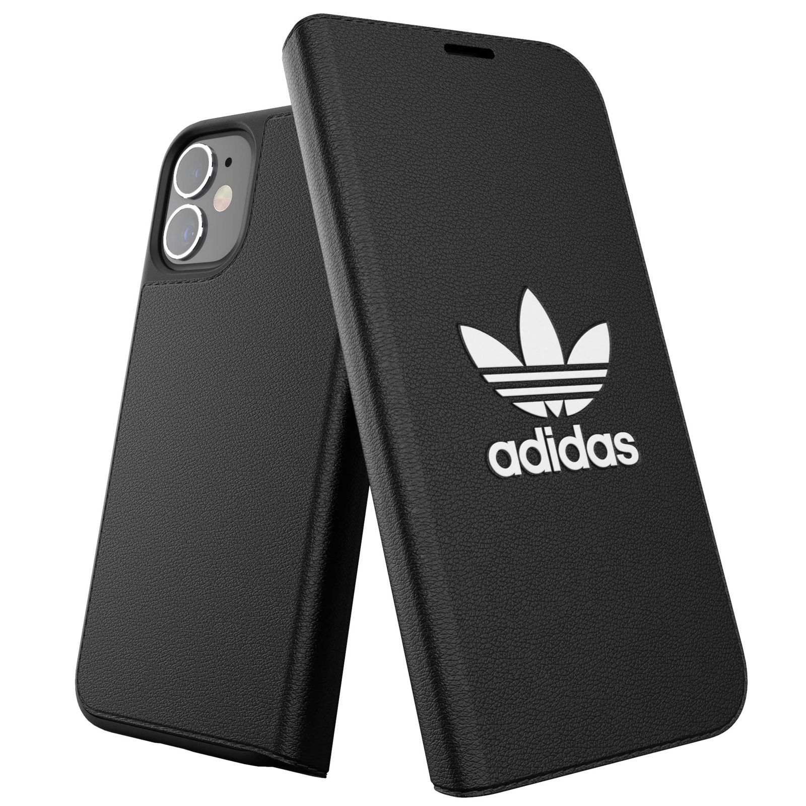 アディダス iPhone12Miniケース 手帳型 トレフォイル FW20 デザイン ブラック [adidas iPhone 12 Mini カバー black/white BASIC Bookle [ブラック/ホワイトロゴ] [iPhone 12 Mini]
