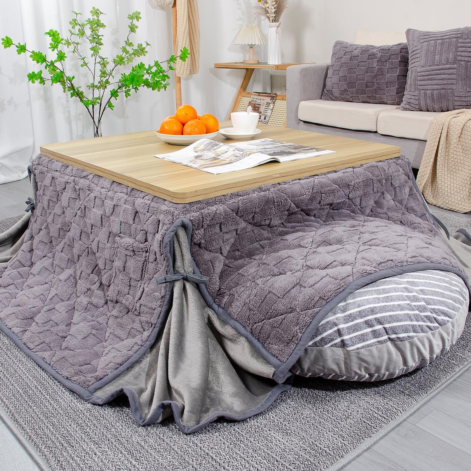 約180x220cm 省スペースこたつ布団 _シープボア ジャガード グレー JEMAジェマ 省スペース こたつ布団 こたつ掛け布団 こたつカバー 掛け布団単品 薄掛け 長方形 ふわふわ もこもこ ボアフリース素材 約180x220cm 適応台サイズ 75～8