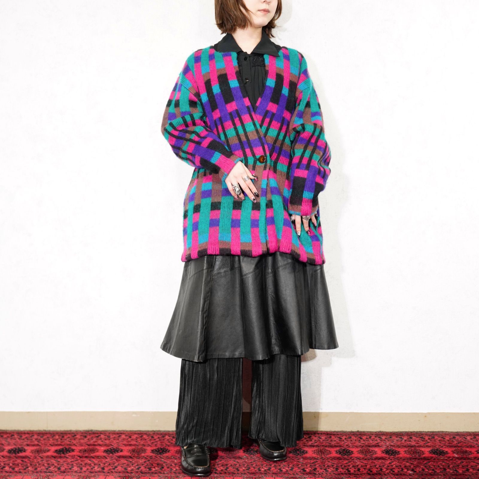 SPECIAL ITEM USA VINTAGE MICHAEL CAROL COLORFUL PATTERNED DESIGN MOHAIR KNIT JACKET アメリカ古着カラフルパターンデザインモヘアニットジャケット