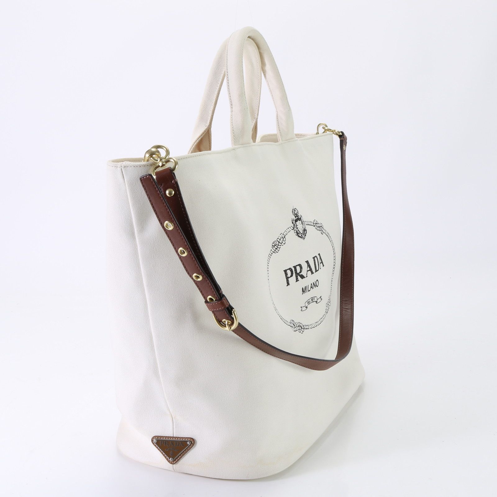 極美品 プラダ 三角ロゴ カナパ キャンバス 2WAY トート バッグ