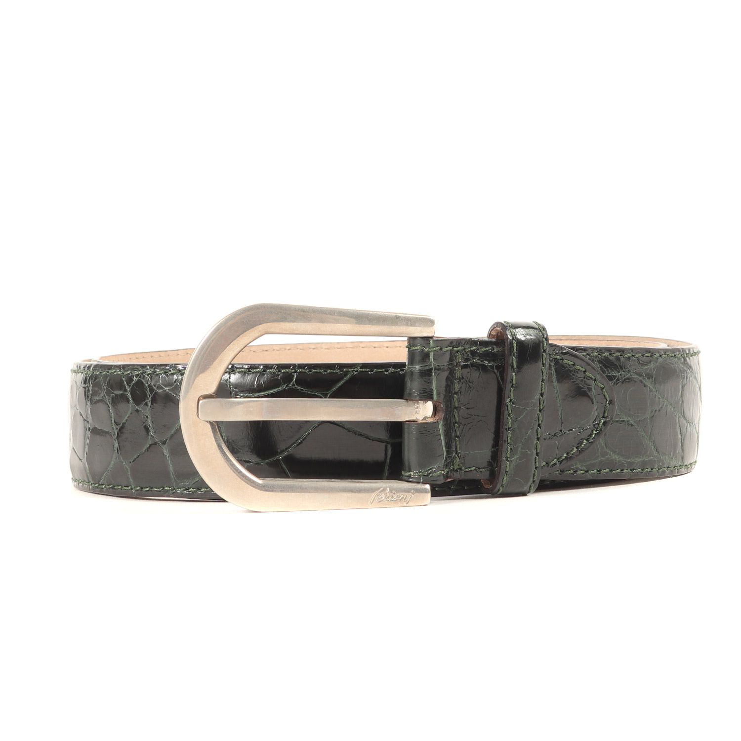 Brioni ブリオーニ ベルト サイズ 100 | Handmade Alligator belt アリゲーター レザー ベルト B2102|F1160 | グリーン | イタリア製 | ブランド ファッション アイテム 小物 メンズ