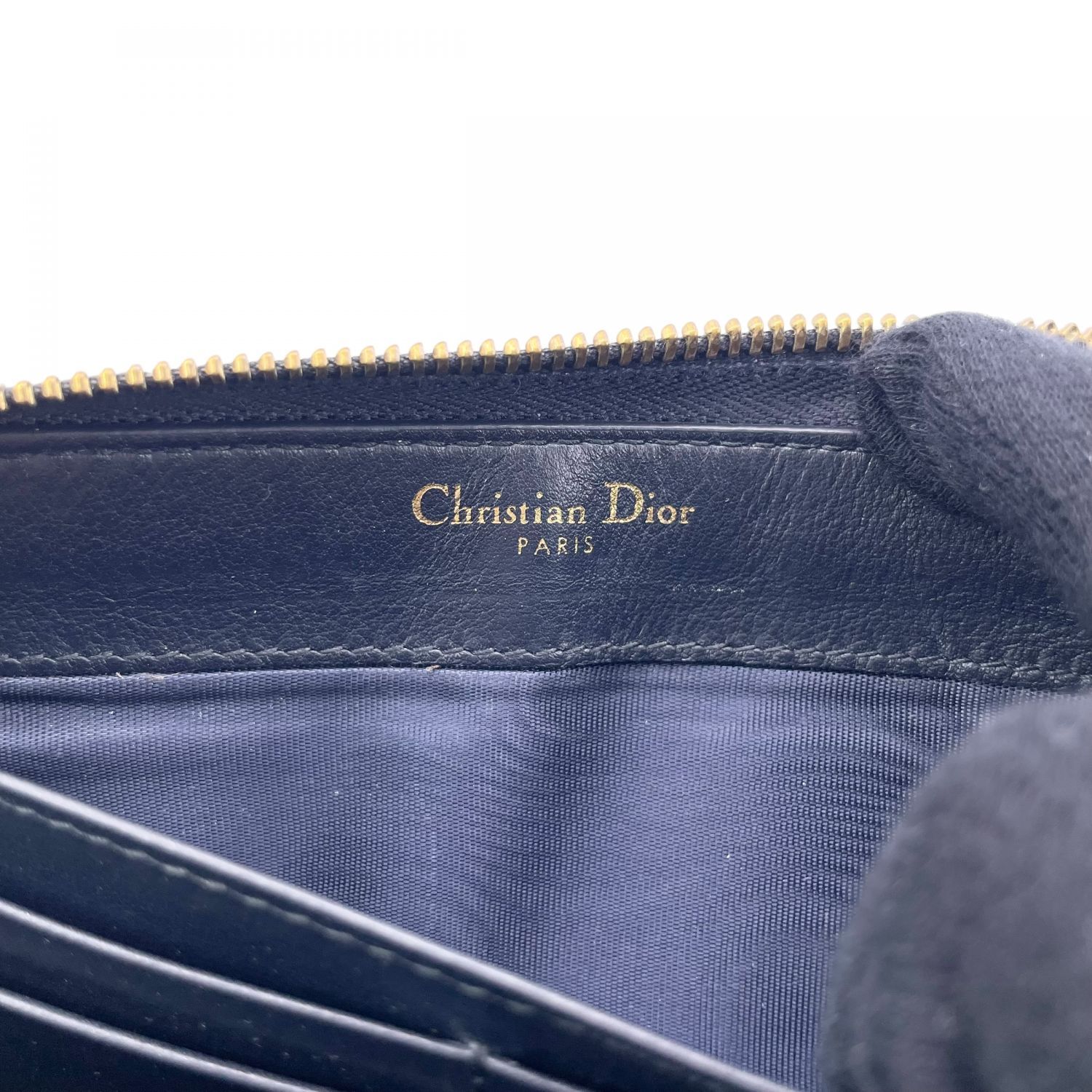 【中古】 Christian Dior クリスチャン・ディオール  メンズ財布 オブリーク  ジップウォレット ネイビー レディース 24020817 KJ