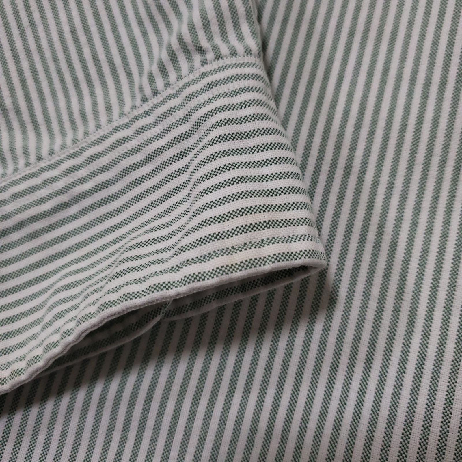 メルカリshops Ralph Lauren ラルフローレン 白緑ストライプbd長袖シャツ ロゴ刺繍