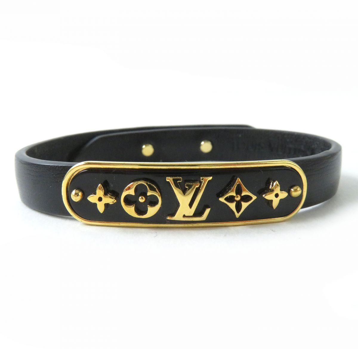 【美品】　ルイヴィトン モノグラム×フラワー　レザーバングル　ブラック 美品△2021年 LOUIS VUITTON ルイヴィトン M8025 モノグラム フラワー