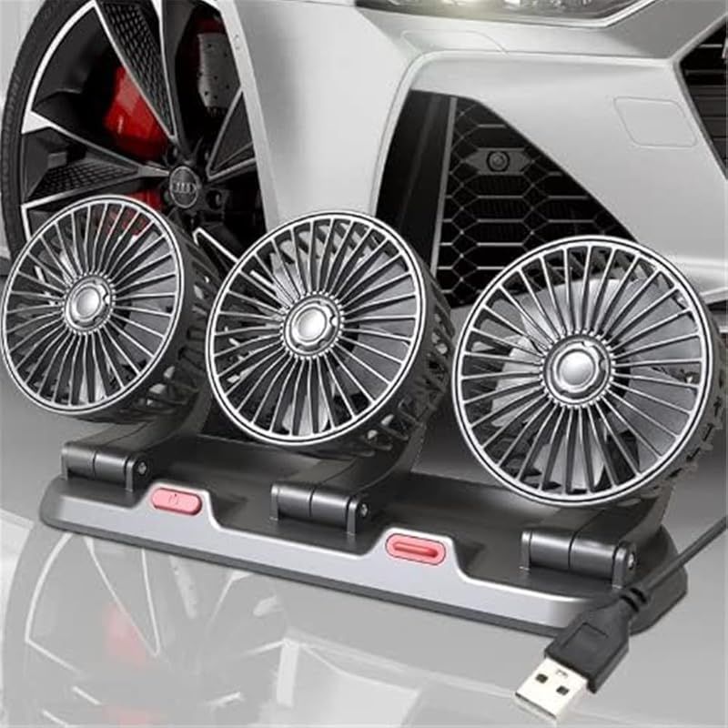 AUSTYLCO 車用扇風機 3頭扇風機 2速調整 アロマセラピーカー付 車用 実用 USB 5V 1