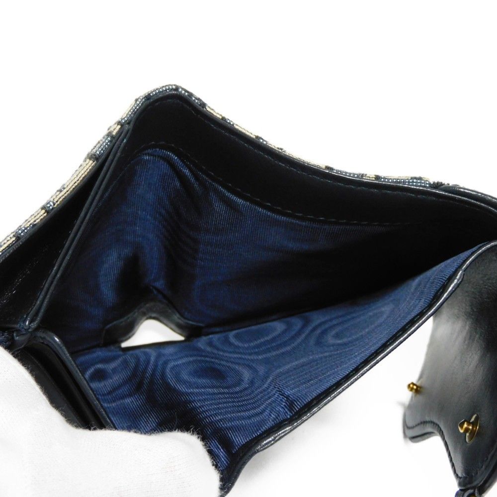 Dior ディオール サドル ロータス ウォレット ジャガード ネイビー W  