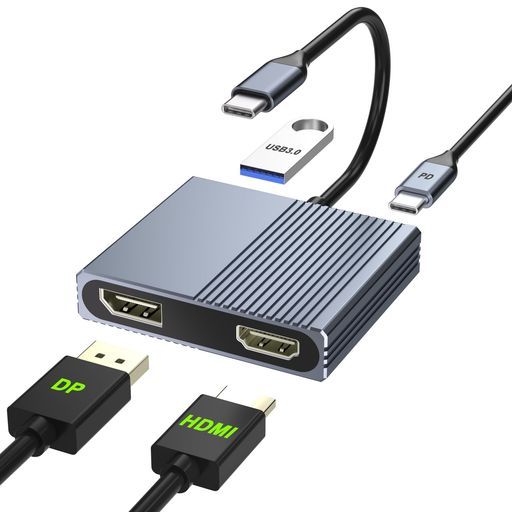  USB-CHDMIとDisplayPort変換アダプタ4-IN-1マルチディスプレイアダプ2画面出力拡張/複製【4K@60Hz対応HDMIポート+PortDisplayPort+USB3.0+PD充電】Type-CUSBDisplay その他