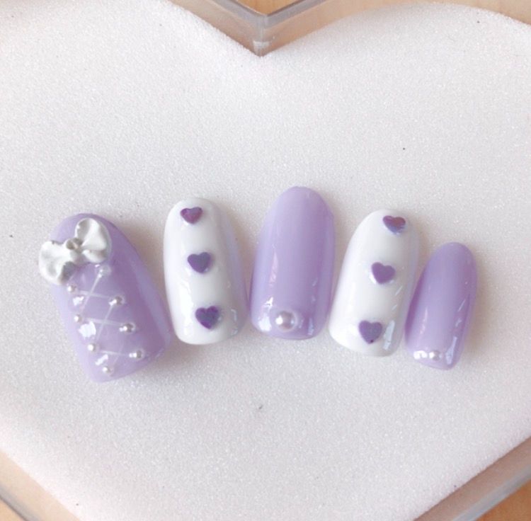 ネイルチップ 量産型 紫 ツイード リボン イニシャル 推しネイル #51 ネイルチップ 量産型 紫 ツイード リボン イニシャル 推しネイル