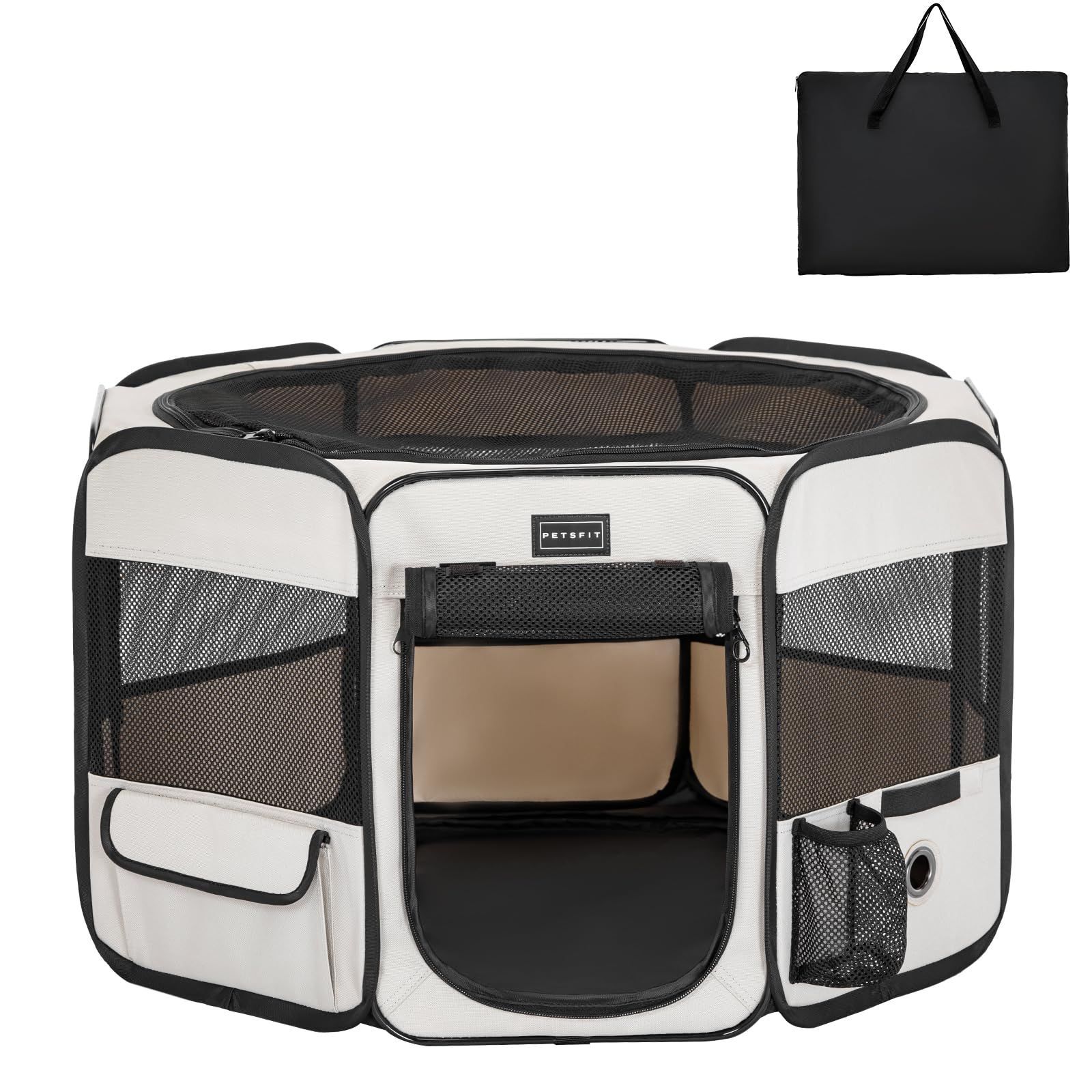 在庫セール Petsfit 犬 サークル ペットサークル 八角形 ドッグハウス パッと開いてすぐ使える 猫の産屋 猫の分娩室 折りたたみ 犬猫兼用 メッシュ 屋根付き 軽量 収納バッグ付き 部屋のインテリアに馴染み キャンプ アウトドア お出かけ用品 小