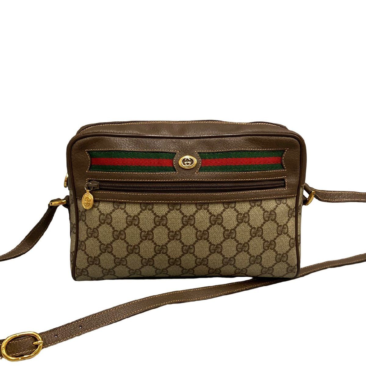 美品 GUCCI グッチ ヴィンテージ シェリーライン GG ロゴ 金具 レザー